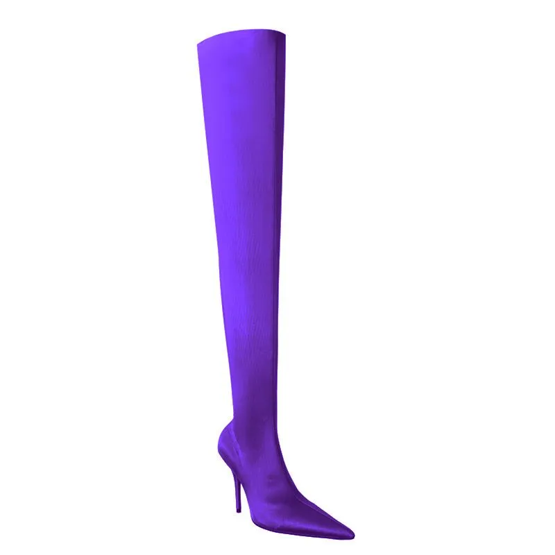 NELLE Super Pointed Toe Basic Over The Knee Sock Boots