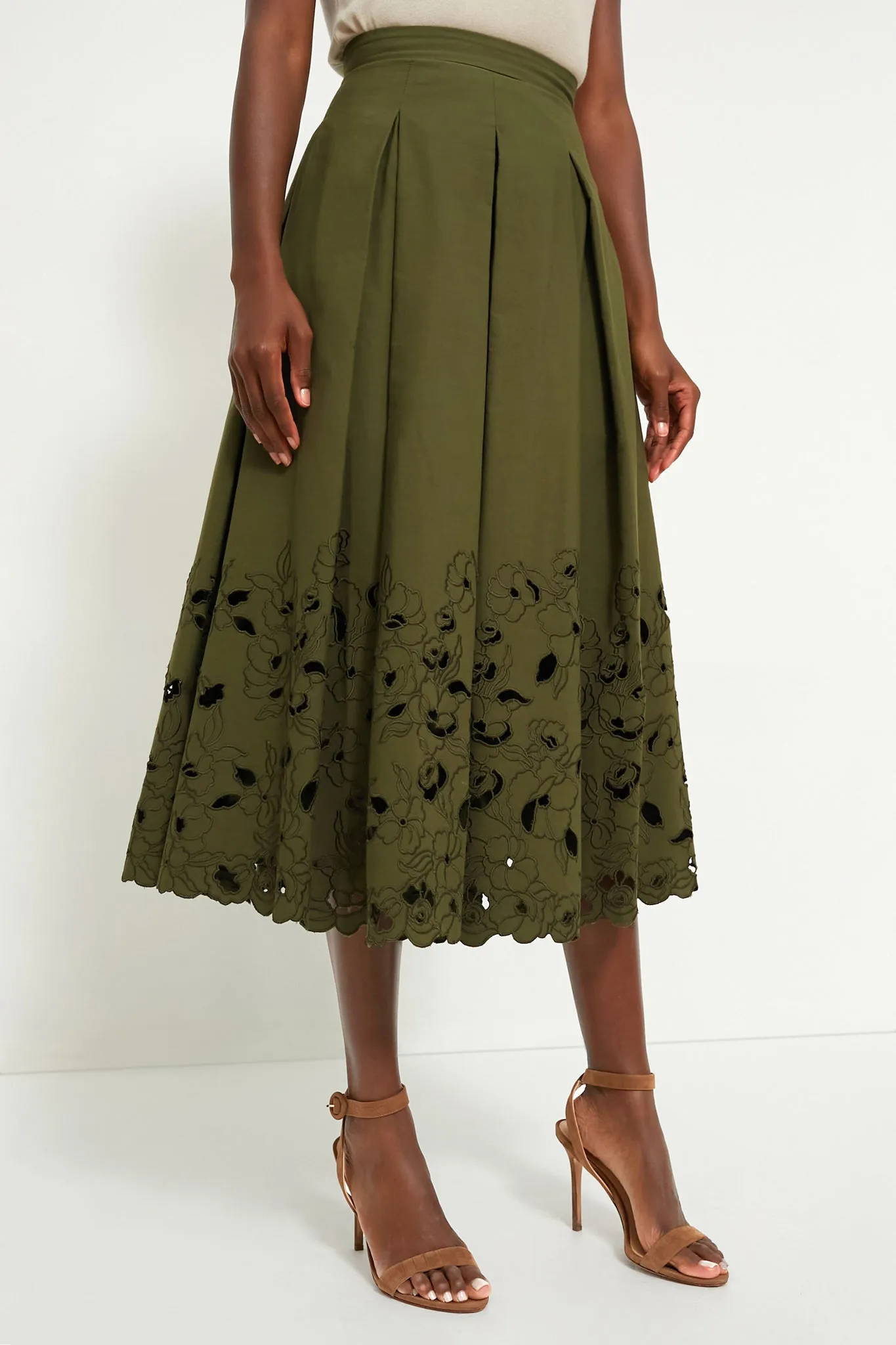 Olive Volume Hem Pleat Detail Skirt