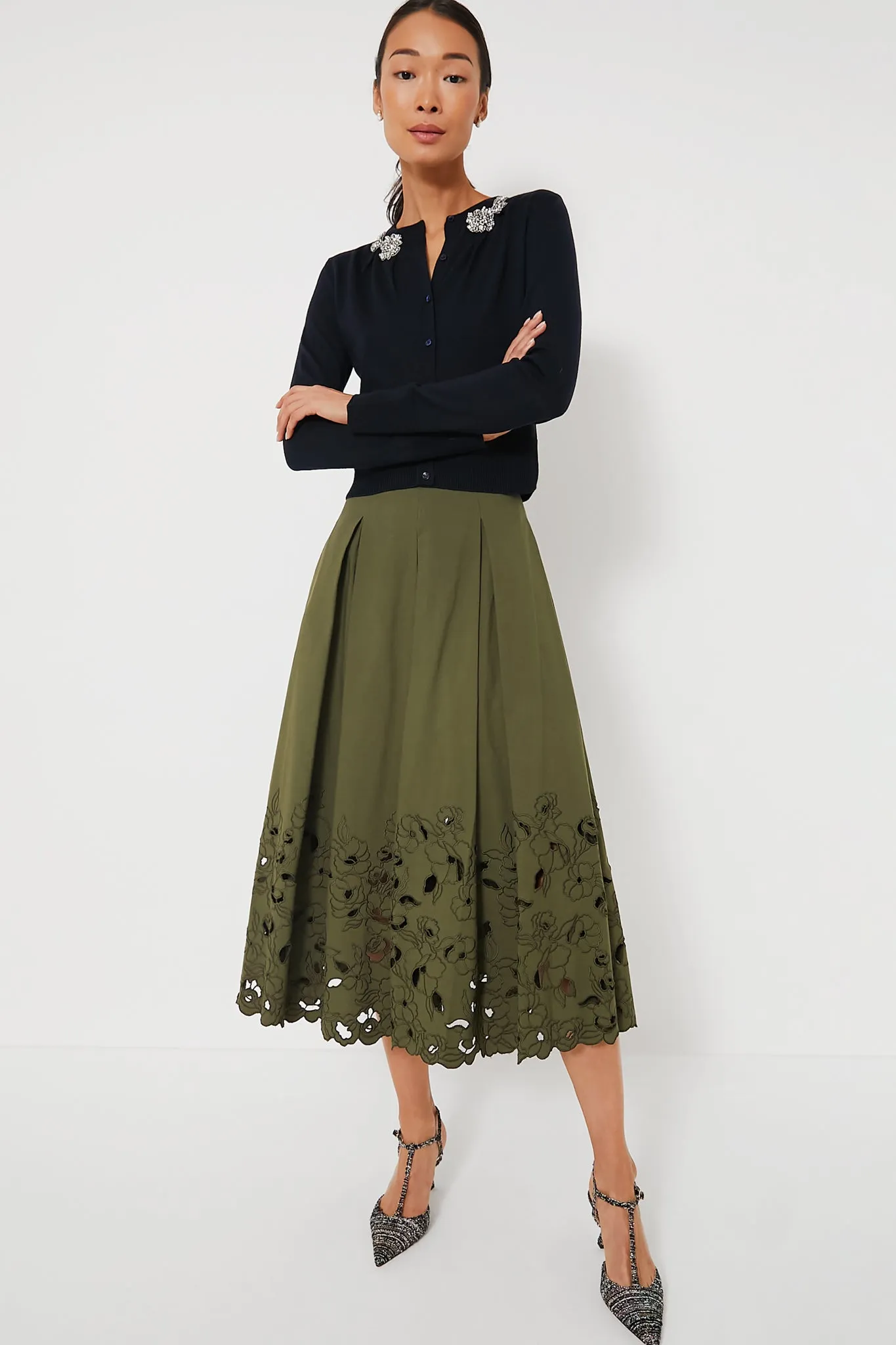 Olive Volume Hem Pleat Detail Skirt
