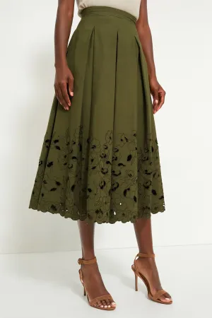 Olive Volume Hem Pleat Detail Skirt