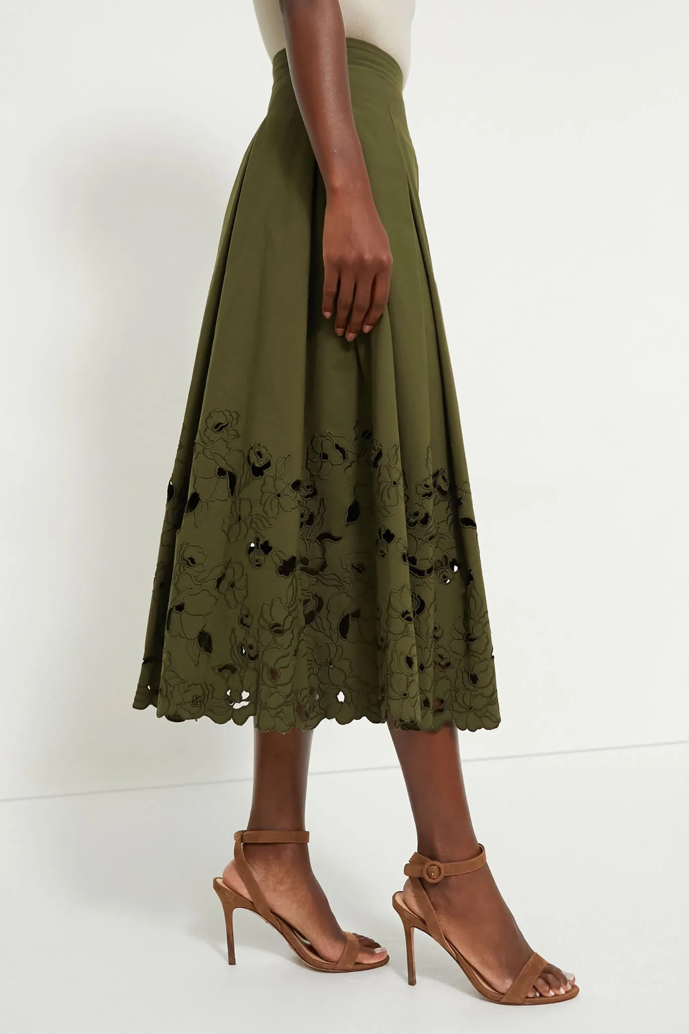 Olive Volume Hem Pleat Detail Skirt