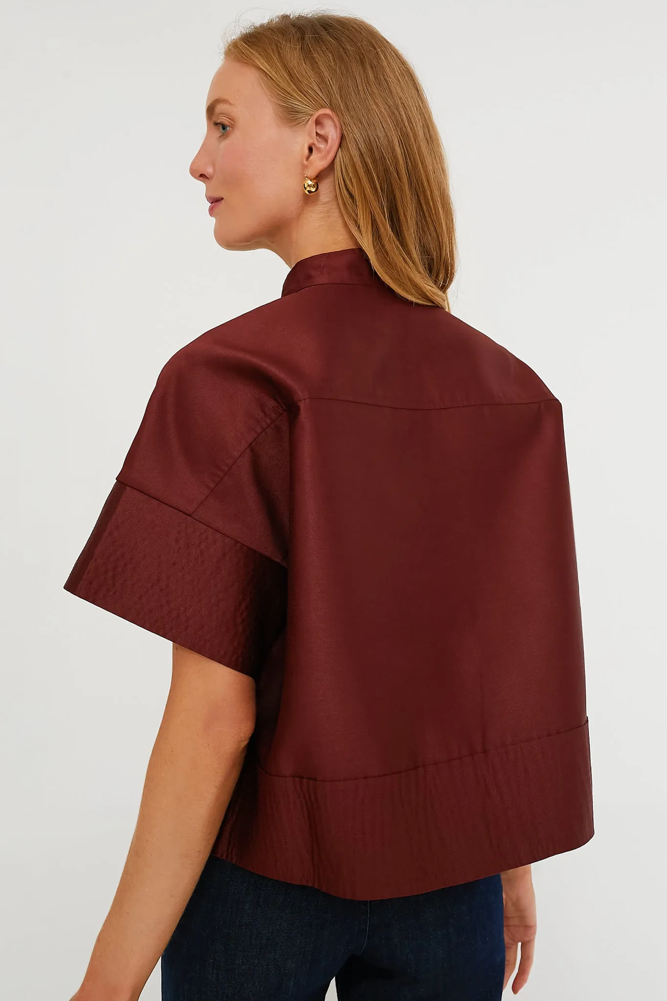Oxblood Dupioni Trapunto Stitch Sofia Shirt