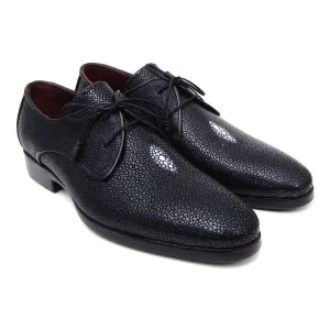 Paul Parkman Full Genuine Black Stingray Goodyear Welted Derby Shoes For Men (ID#84U47)
