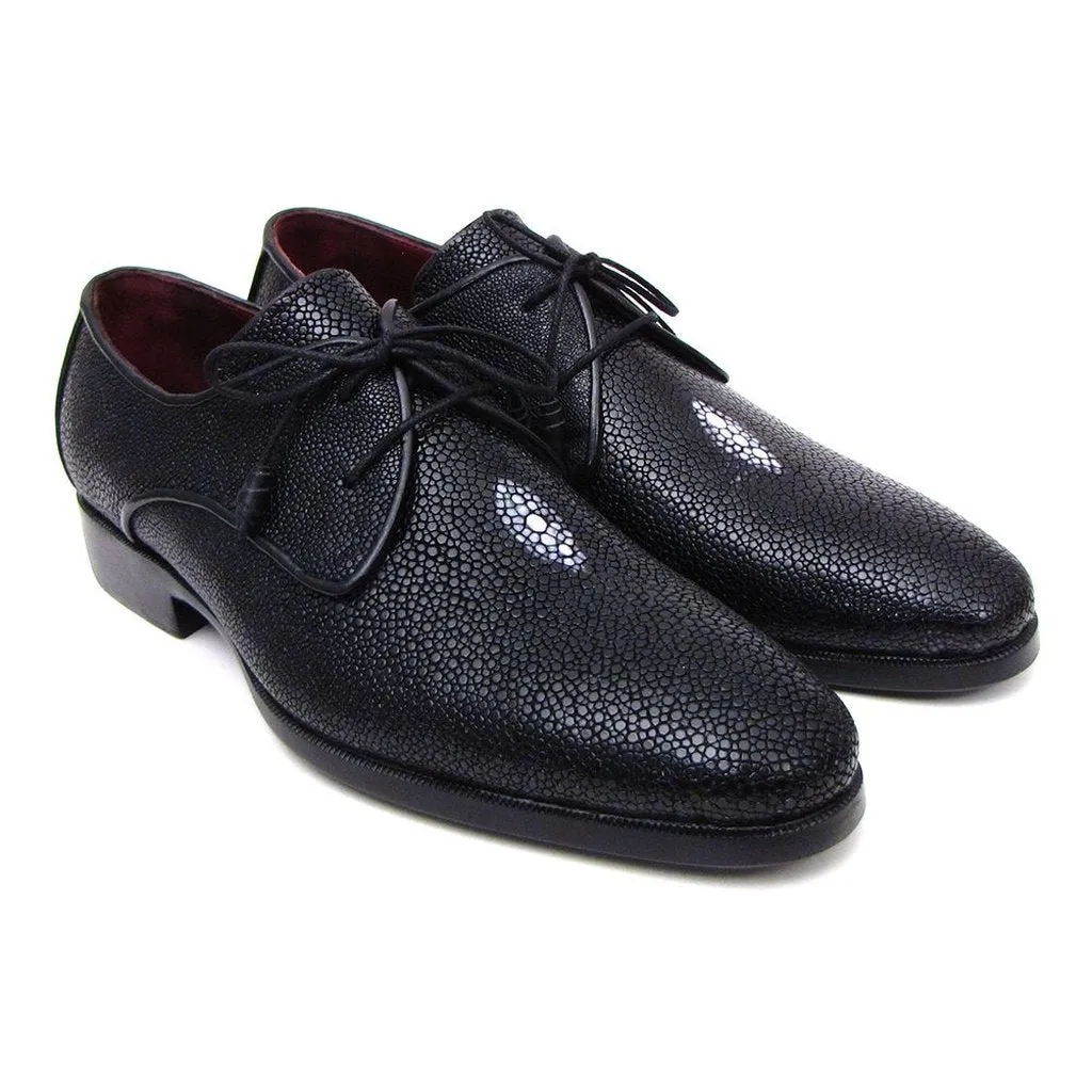 Paul Parkman Full Genuine Black Stingray Goodyear Welted Derby Shoes For Men (ID#84U47)