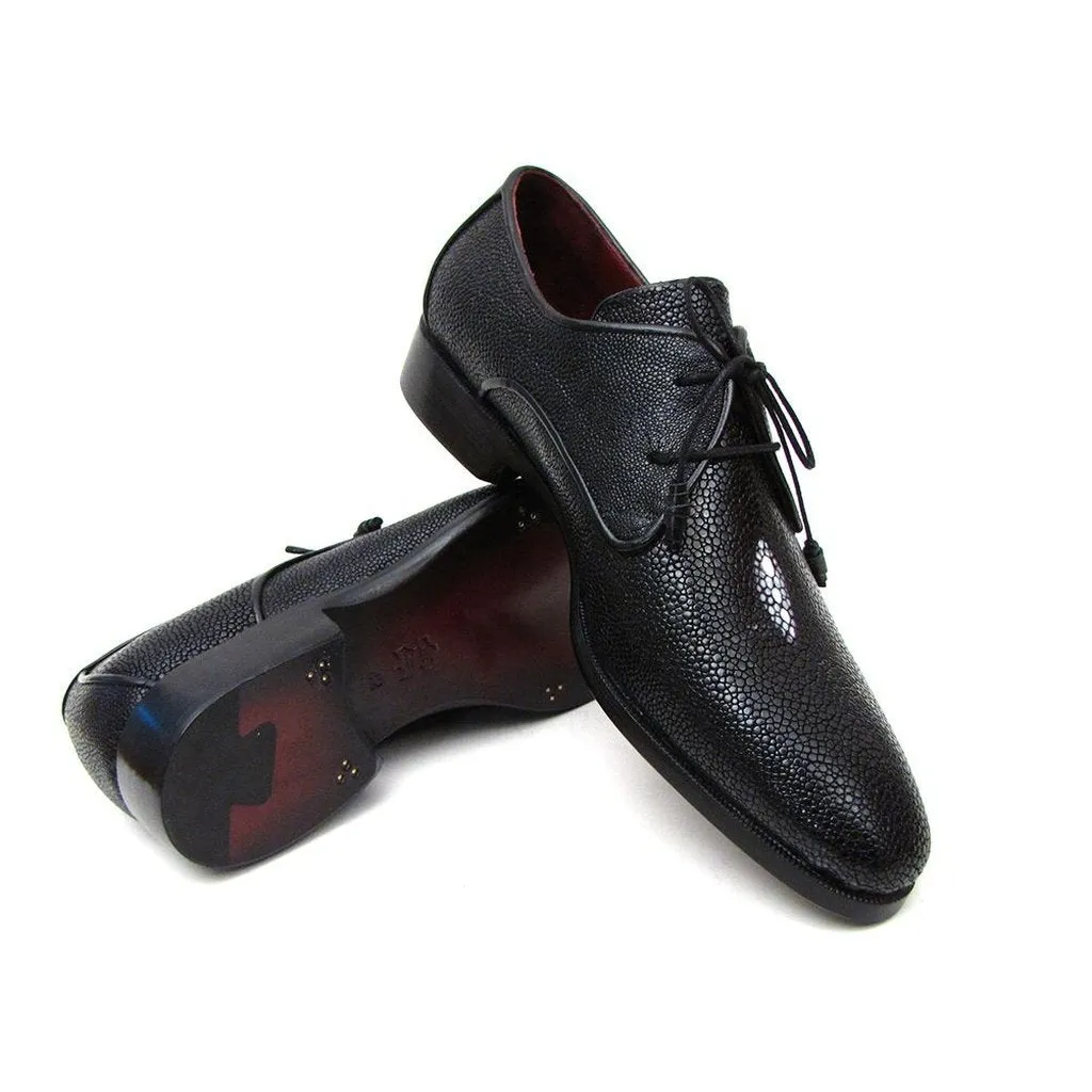 Paul Parkman Full Genuine Black Stingray Goodyear Welted Derby Shoes For Men (ID#84U47)