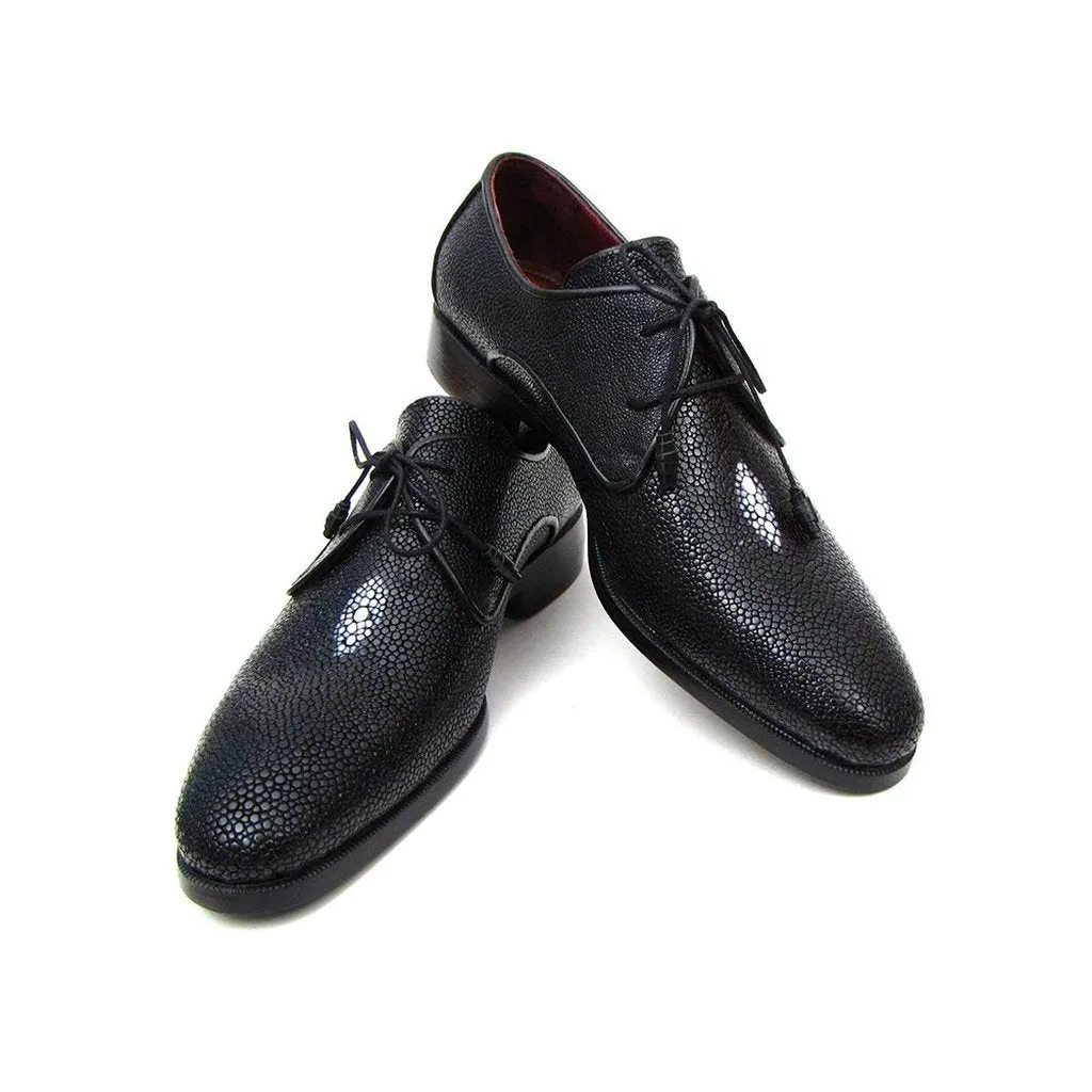 Paul Parkman Full Genuine Black Stingray Goodyear Welted Derby Shoes For Men (ID#84U47)
