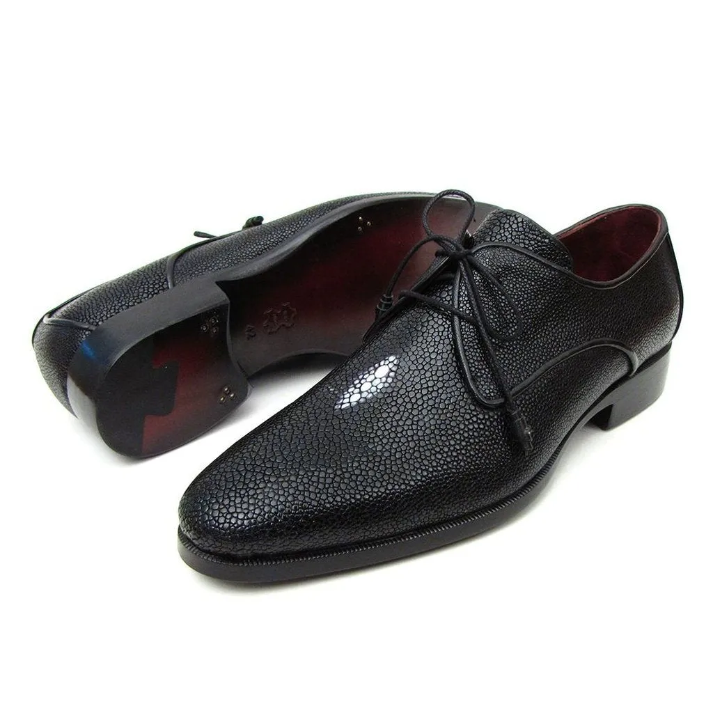 Paul Parkman Full Genuine Black Stingray Goodyear Welted Derby Shoes For Men (ID#84U47)
