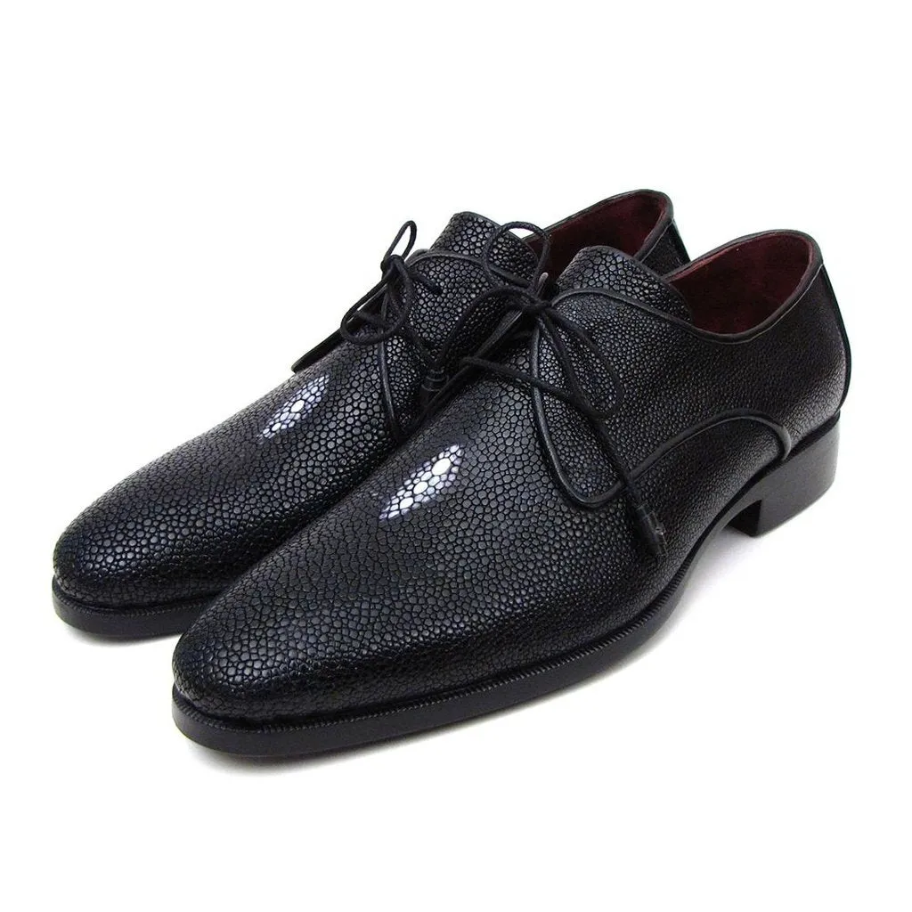 Paul Parkman Full Genuine Black Stingray Goodyear Welted Derby Shoes For Men (ID#84U47)