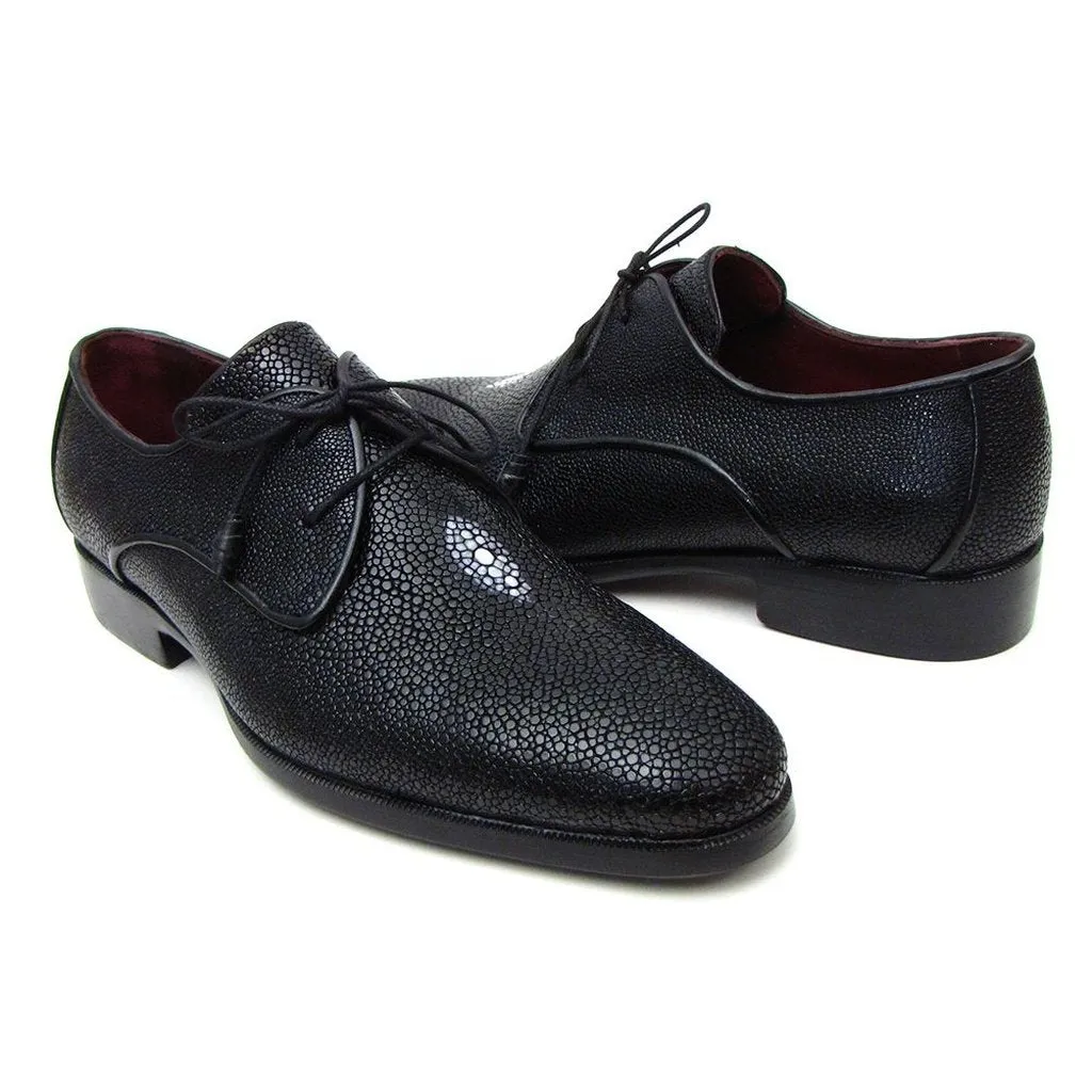 Paul Parkman Full Genuine Black Stingray Goodyear Welted Derby Shoes For Men (ID#84U47)