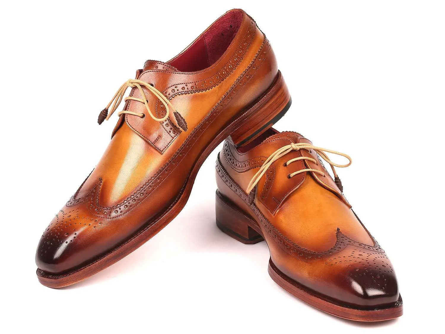 Paul Parkman Handmade Camel Wingtip Derby Shoes