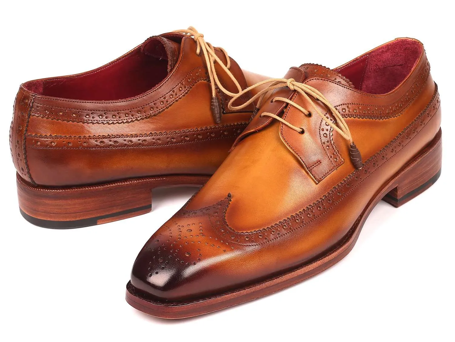 Paul Parkman Handmade Camel Wingtip Derby Shoes