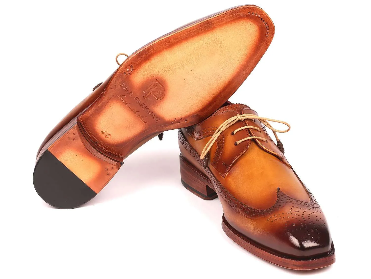 Paul Parkman Handmade Camel Wingtip Derby Shoes