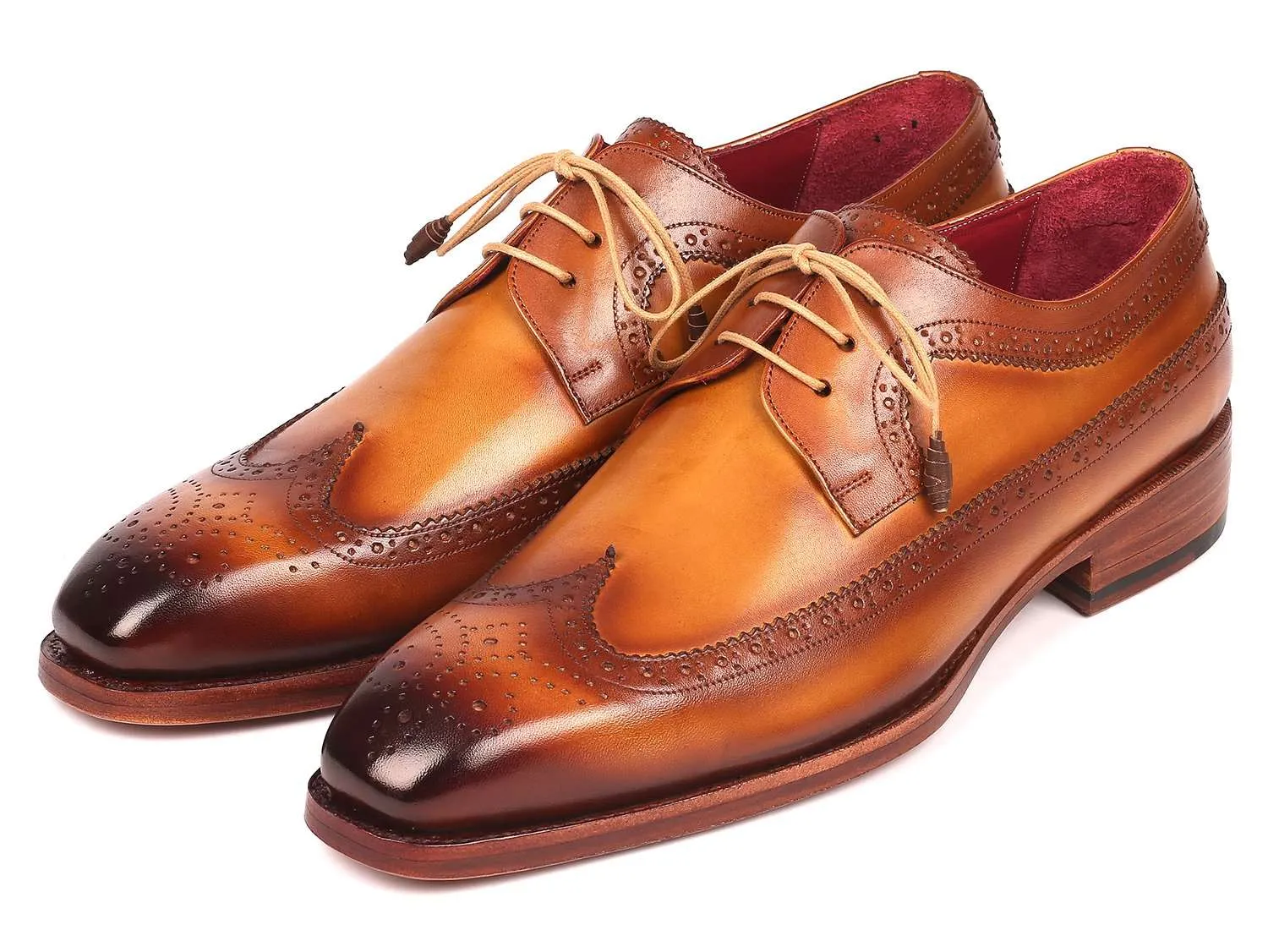 Paul Parkman Handmade Camel Wingtip Derby Shoes