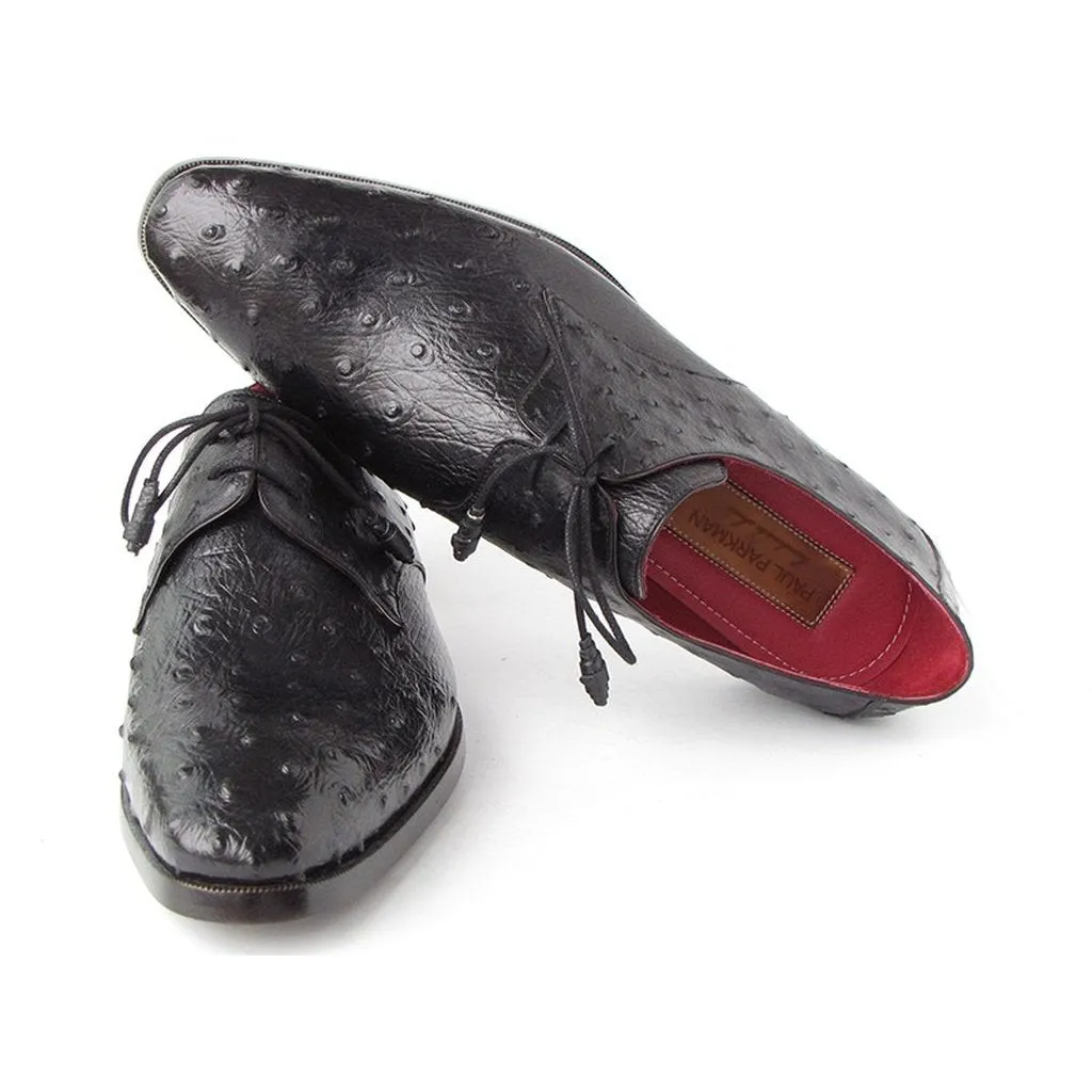 Paul Parkman Men's Black Genuine Ostrich Derby Shoes (ID#33B76-BLK)