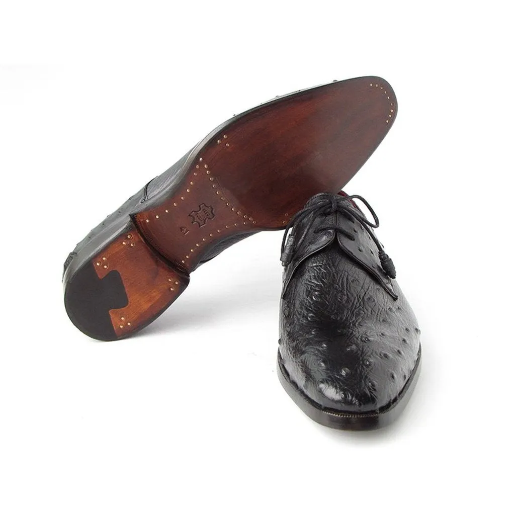 Paul Parkman Men's Black Genuine Ostrich Derby Shoes (ID#33B76-BLK)
