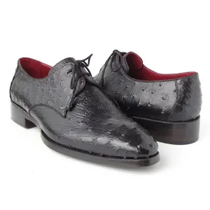 Paul Parkman Men's Black Genuine Ostrich Derby Shoes (ID#33B76-BLK)