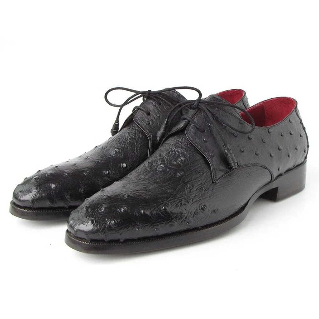 Paul Parkman Men's Black Genuine Ostrich Derby Shoes (ID#33B76-BLK)