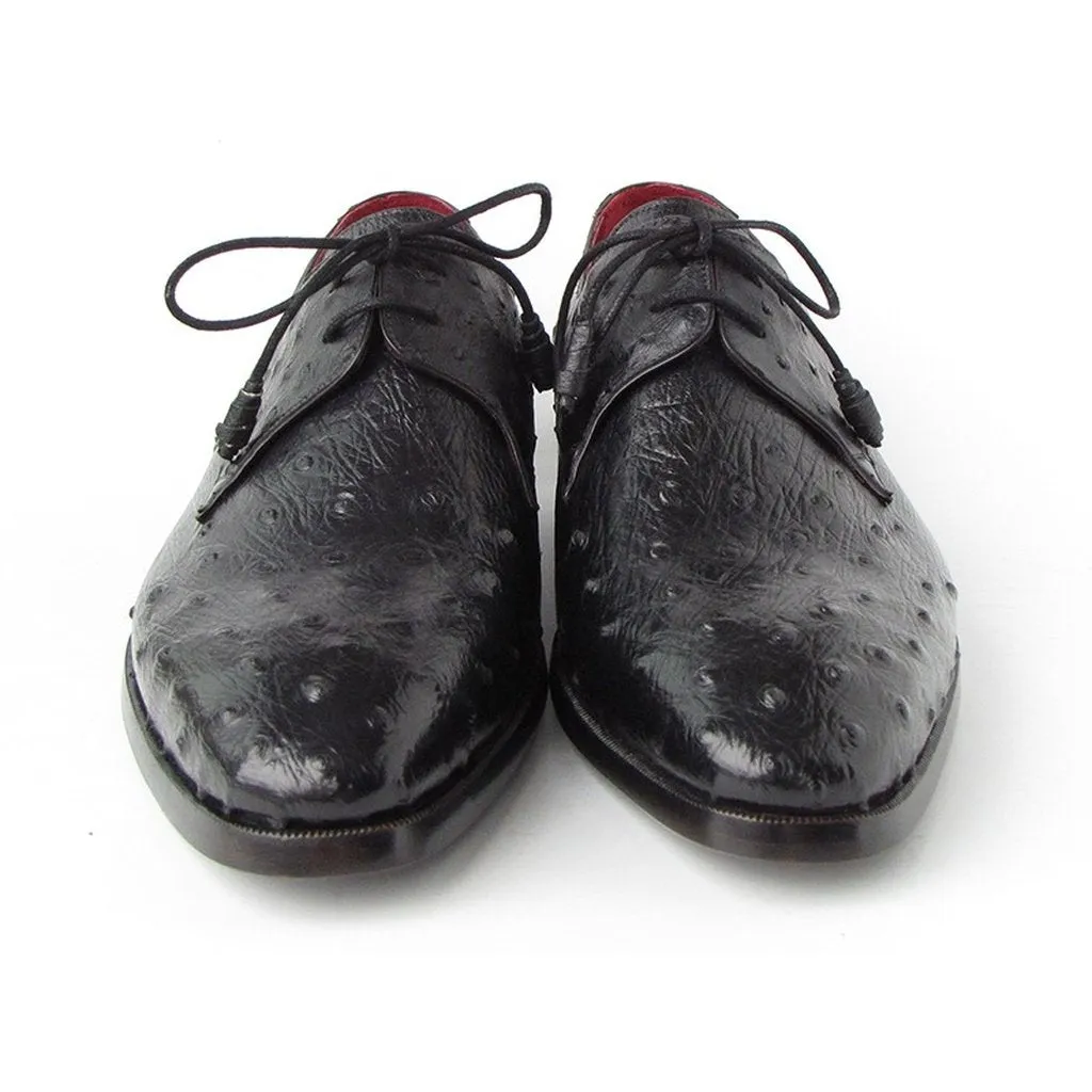 Paul Parkman Men's Black Genuine Ostrich Derby Shoes (ID#33B76-BLK)