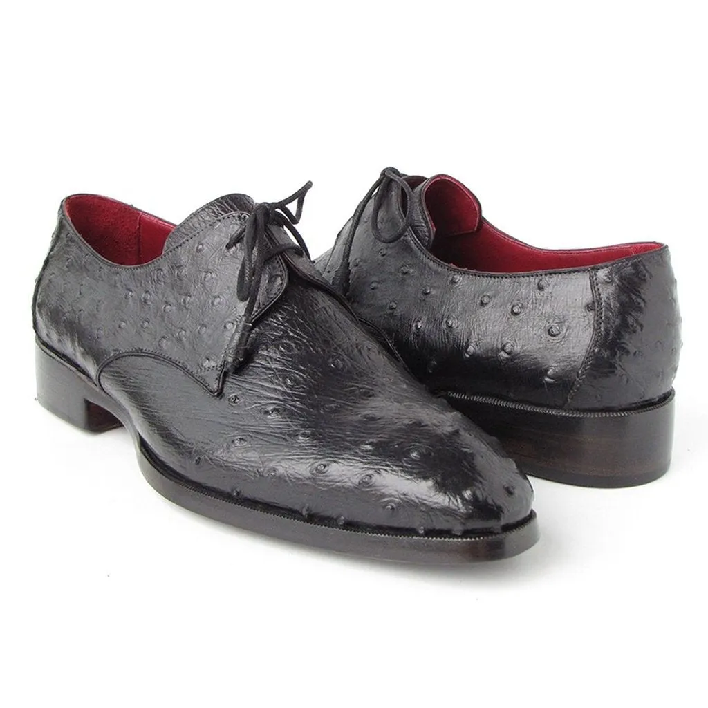 Paul Parkman Men's Black Genuine Ostrich Derby Shoes (ID#33B76-BLK)