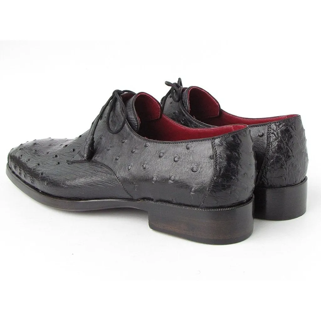 Paul Parkman Men's Black Genuine Ostrich Derby Shoes (ID#33B76-BLK)