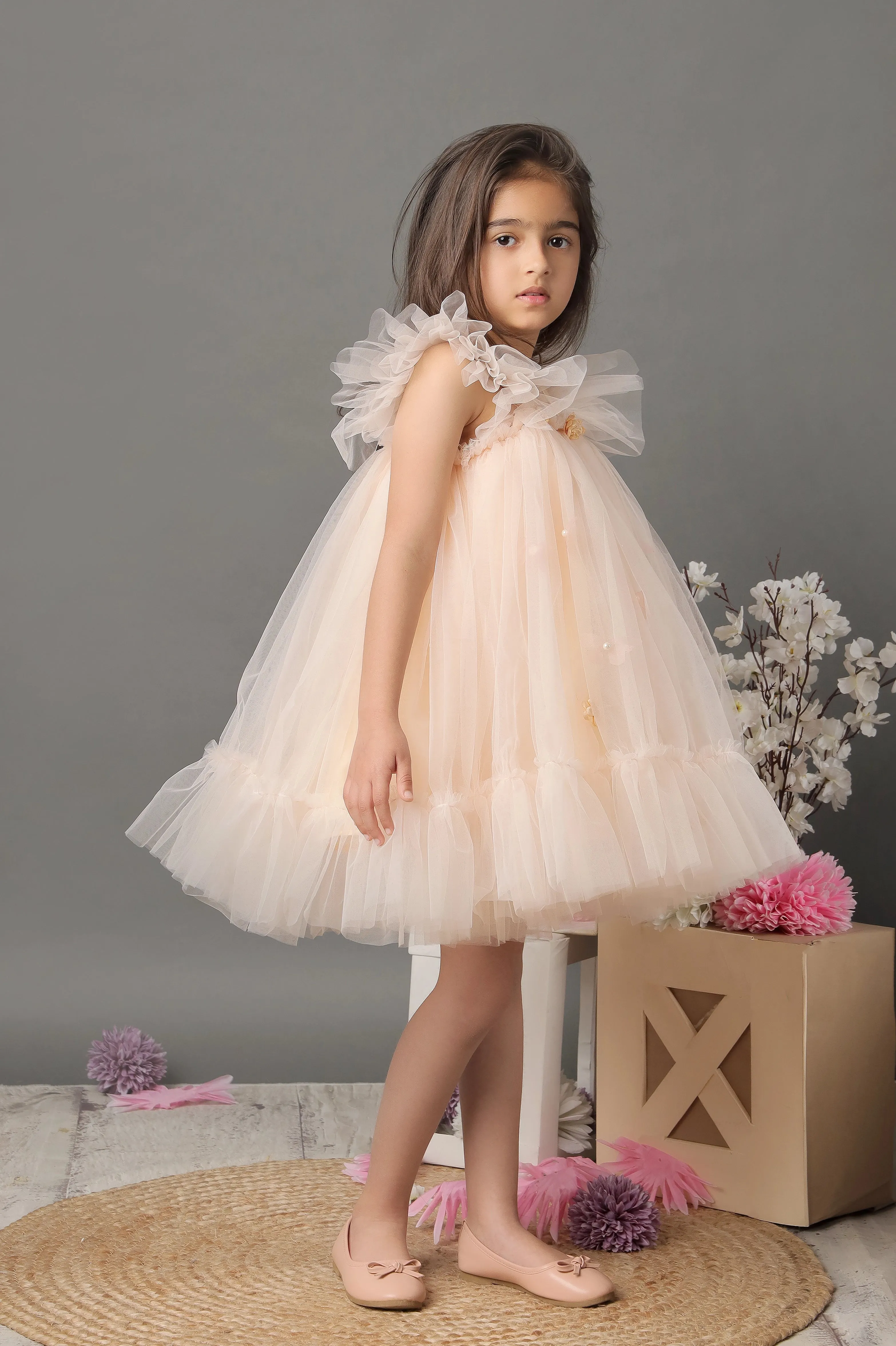 Peachy Petal Flutter Dress