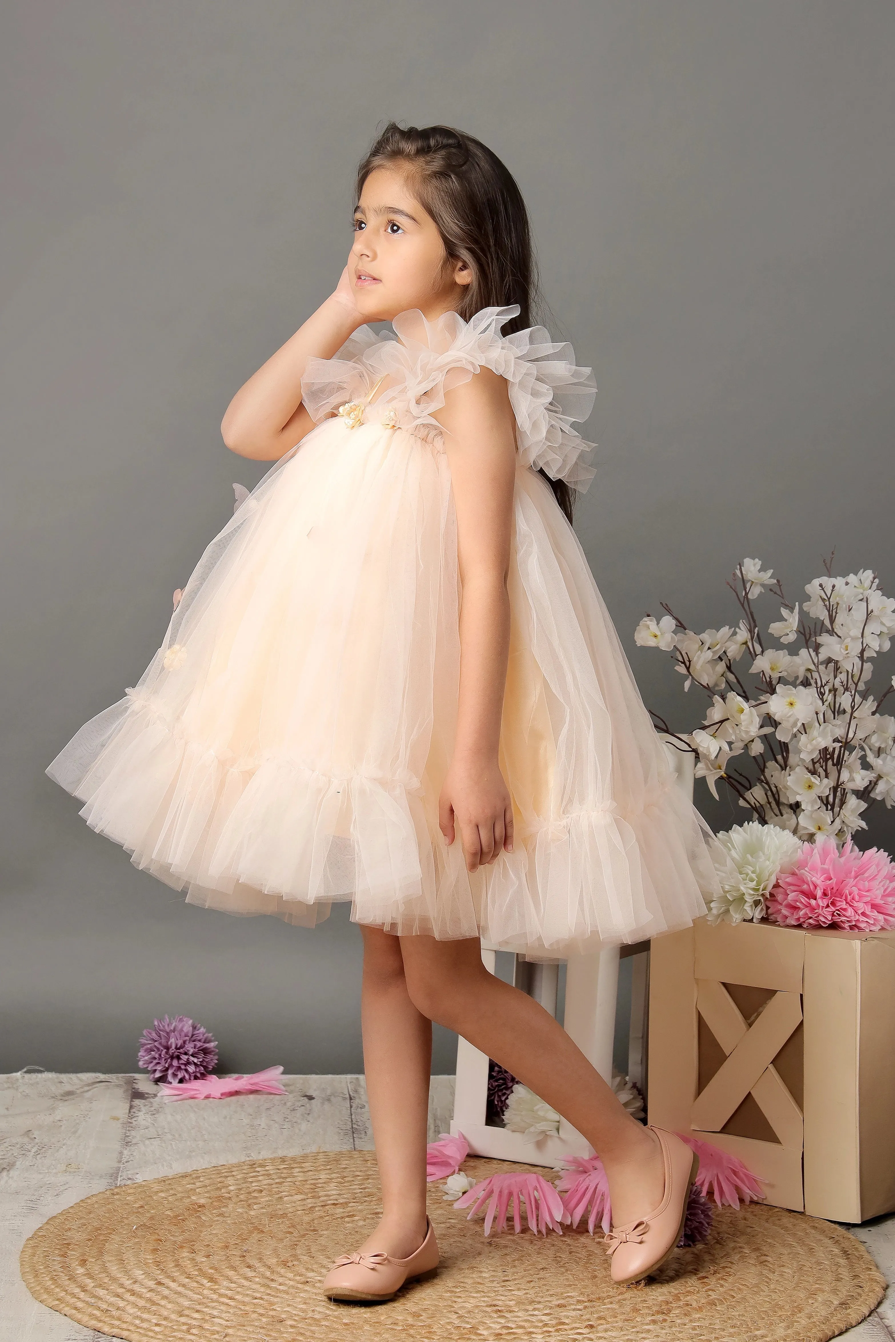 Peachy Petal Flutter Dress