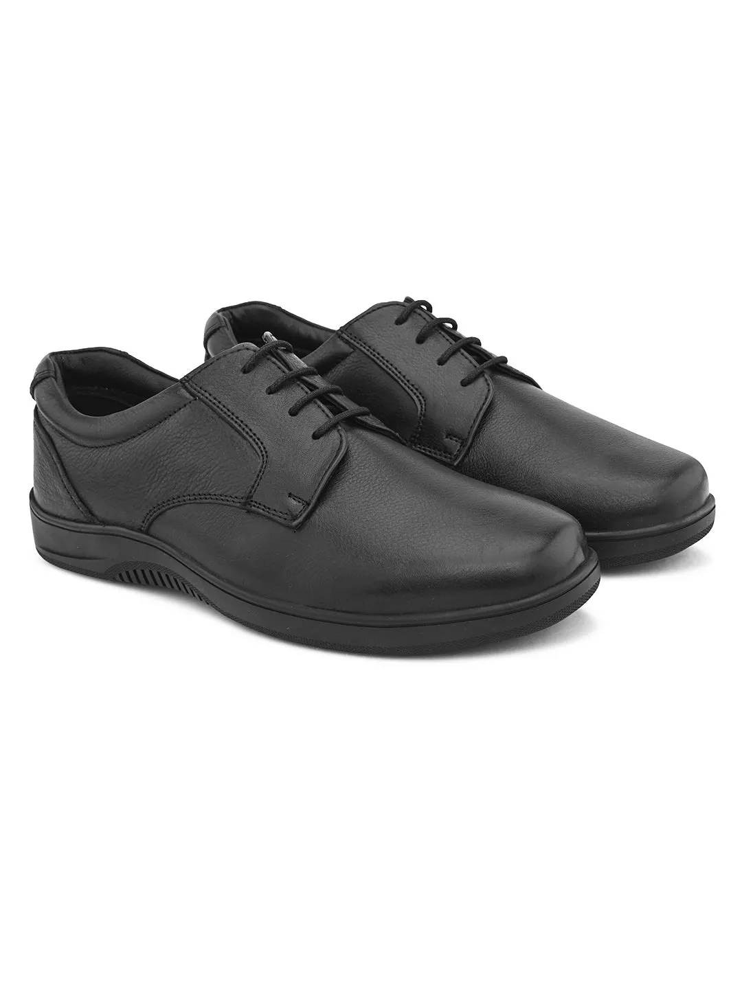 Pelle Albero Men's Derby Dress Shoes, Black Leather Formal Oxfords | Black Leather Lace-Up Dress Shoes for Men, Classic Wingtip Oxfords