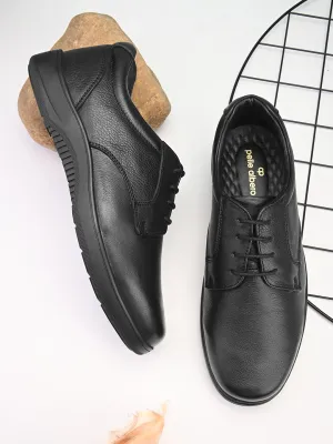 Pelle Albero Men's Derby Dress Shoes, Black Leather Formal Oxfords | Black Leather Lace-Up Dress Shoes for Men, Classic Wingtip Oxfords