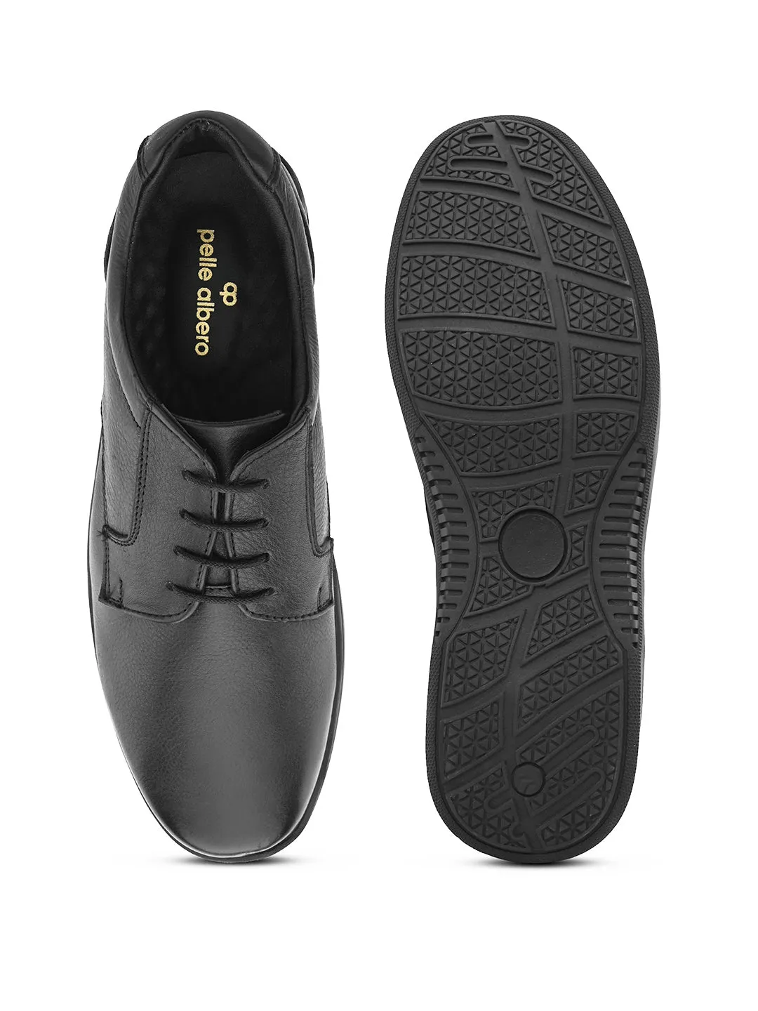 Pelle Albero Men's Derby Dress Shoes, Black Leather Formal Oxfords | Black Leather Lace-Up Dress Shoes for Men, Classic Wingtip Oxfords