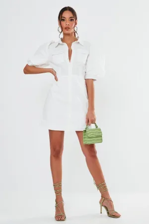 Pocket Details In The Front White Mini Dress