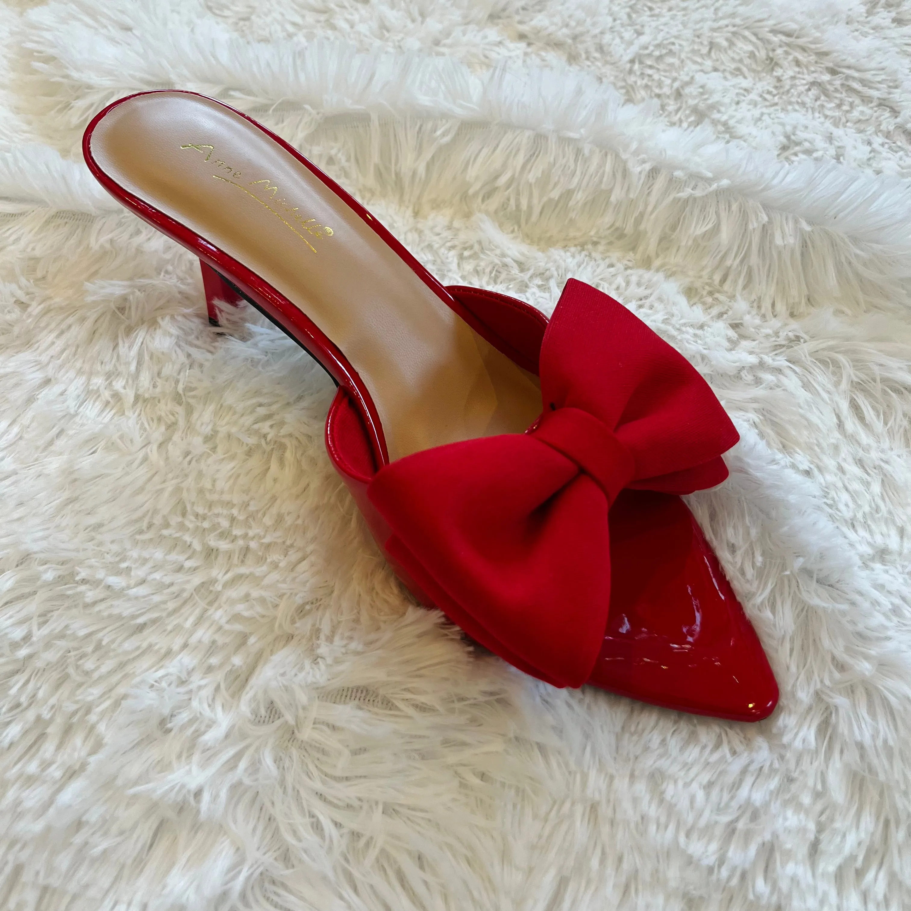 Pointed Elegance Satin Bow Pointed Toe Mule Heels