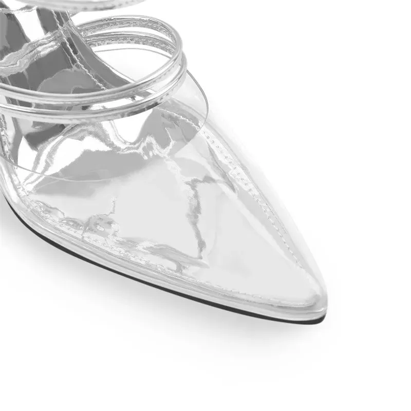 PVC Lace-Up Ankle Strappy Metal Thin High Heel Sandals Shoes