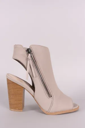 Qupid Nubuck Zipper Peep Toe Chunky Heeled Mule Booties