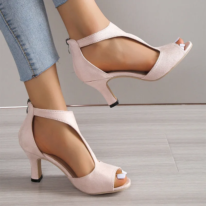 Rachael – High Heel Peep Toe Sandals with Back Zipper