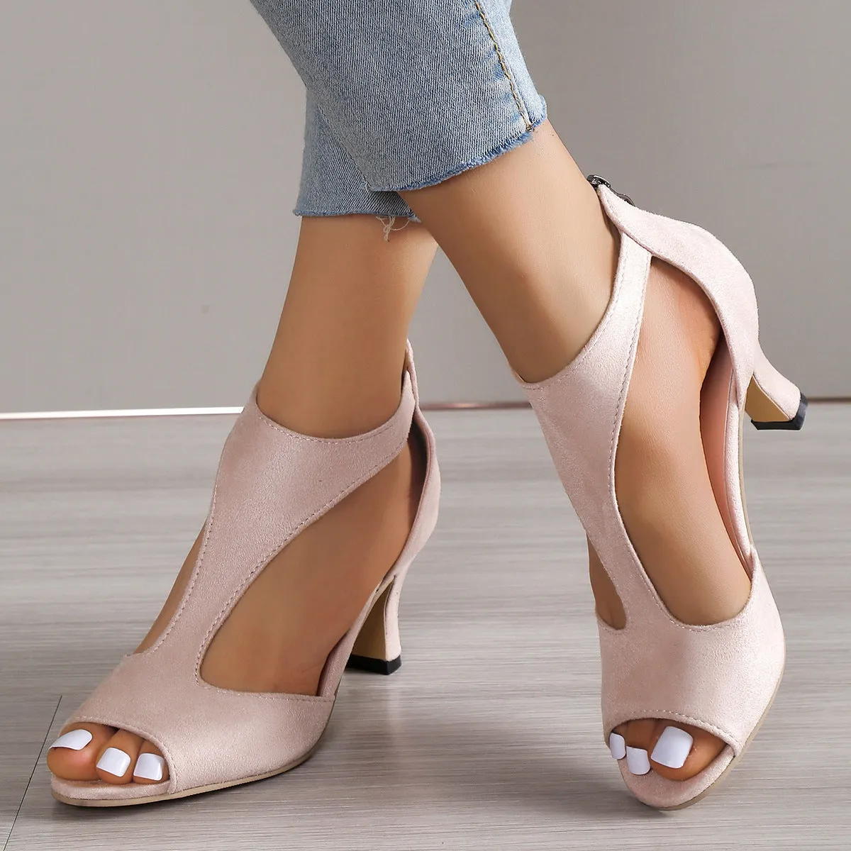 Rachael – High Heel Peep Toe Sandals with Back Zipper