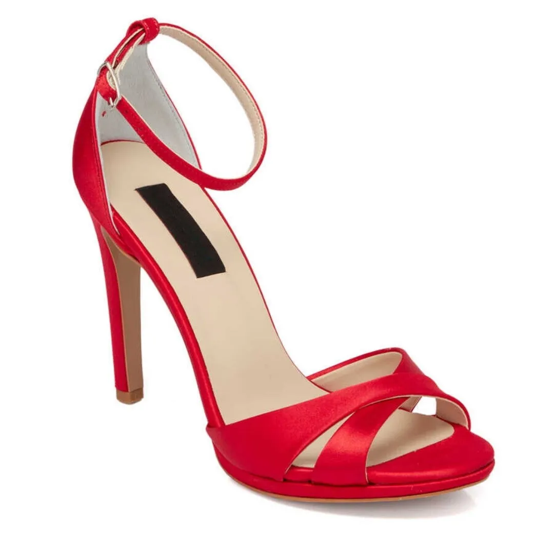 Red Textile Women's Evening Shoes - SCB-A67401