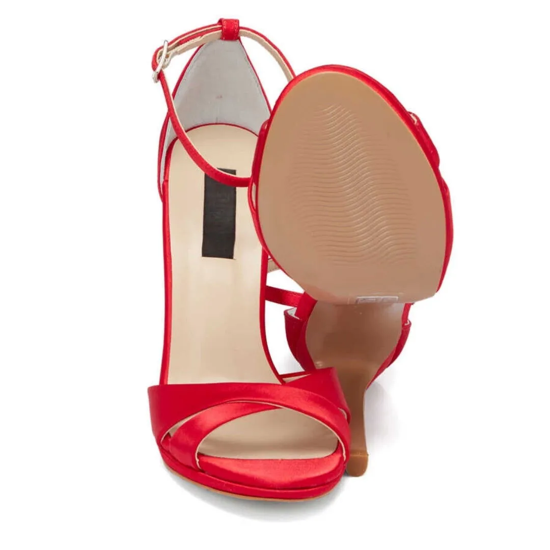 Red Textile Women's Evening Shoes - SCB-A67401