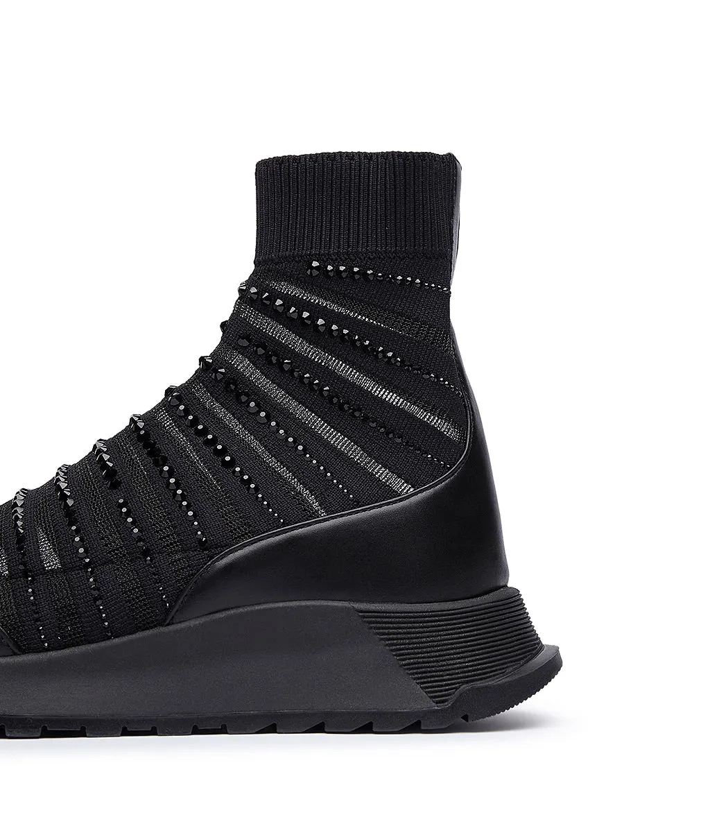Rhinestoned Black stretch fabric sock sneaker