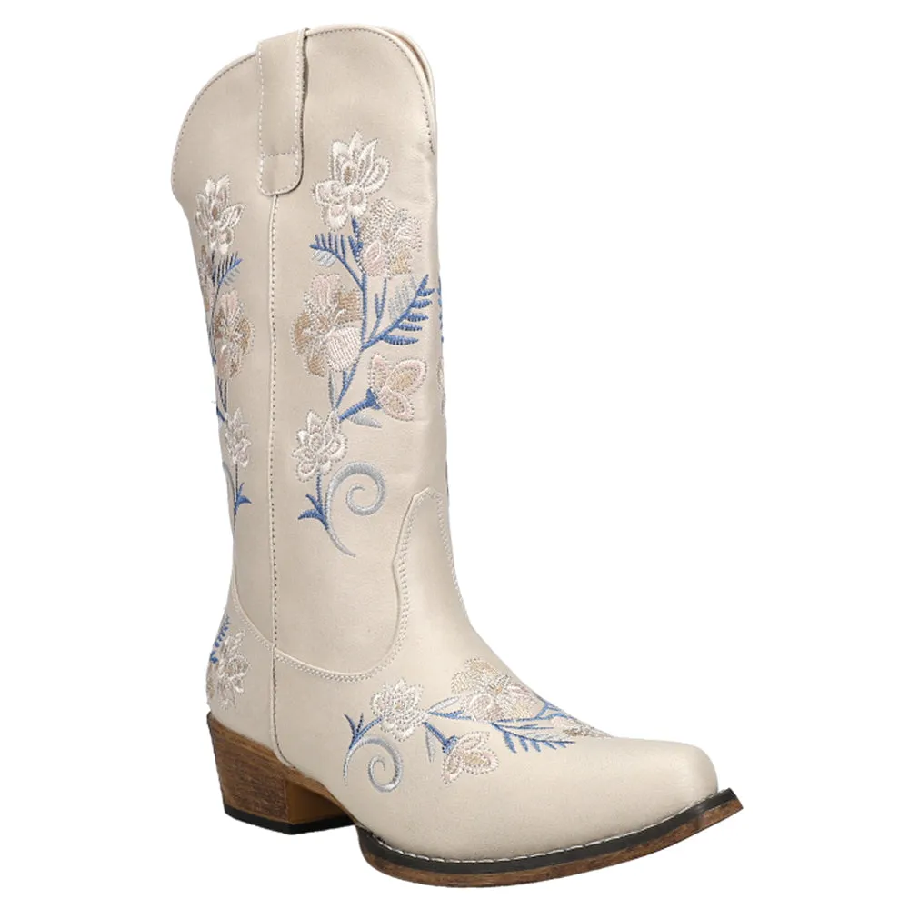 Riley Floral Embroidery Snip Toe Cowboy Boots