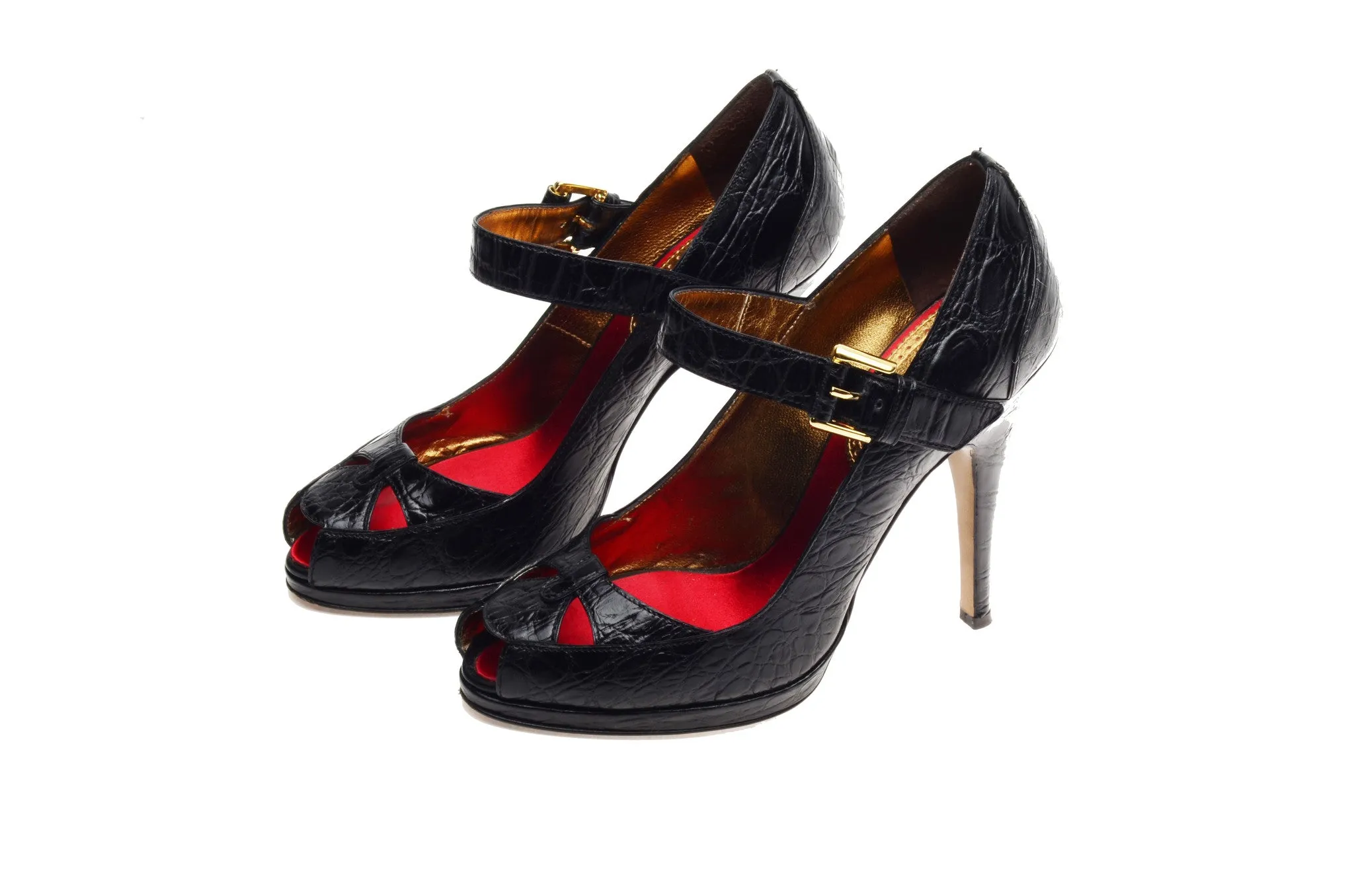 Roberto Cavalli - Black Peep Toe Heels with Ankle Strap - IT 38 1/2