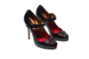 Roberto Cavalli - Black Peep Toe Heels with Ankle Strap - IT 38 1/2