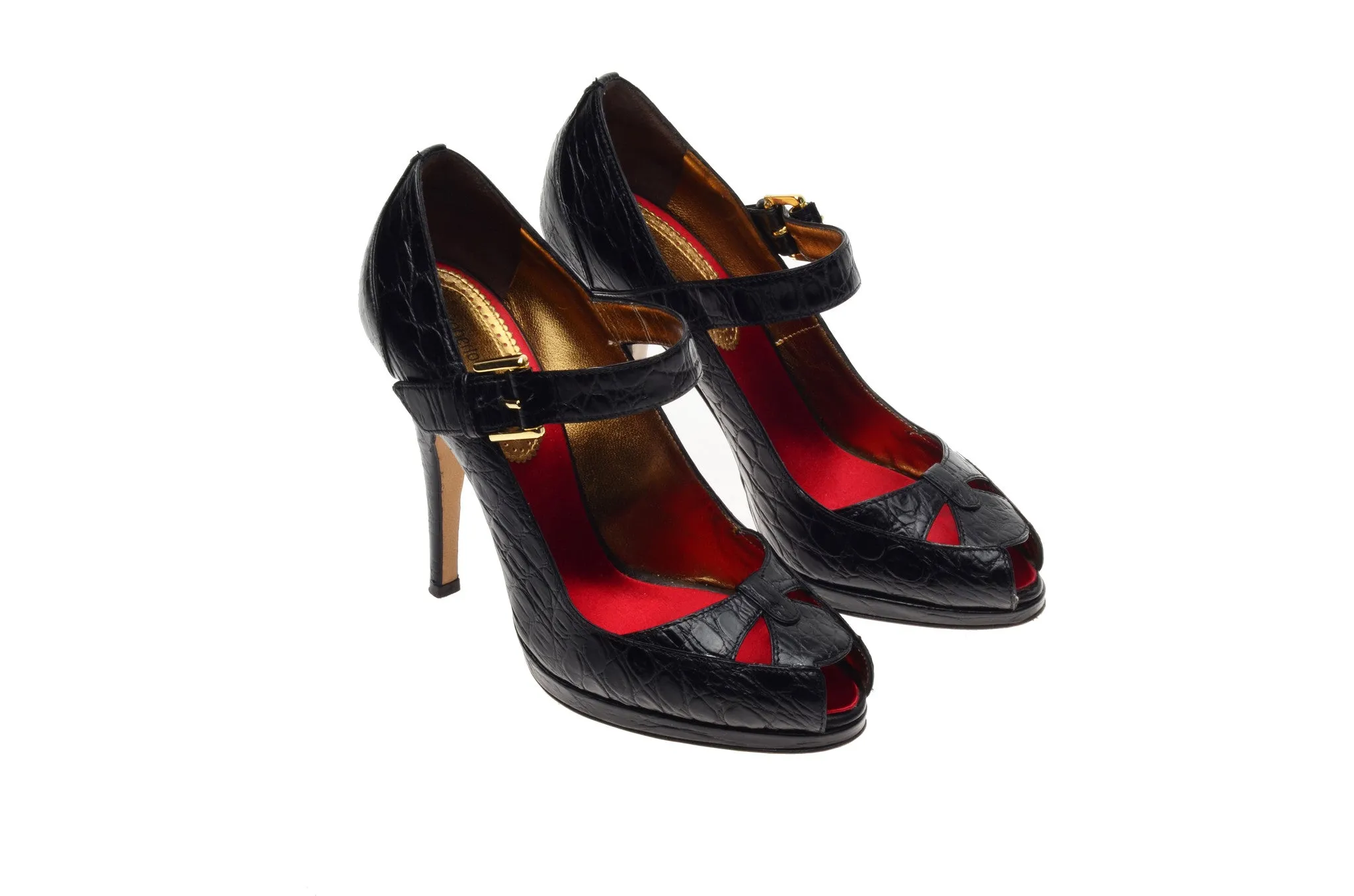 Roberto Cavalli - Black Peep Toe Heels with Ankle Strap - IT 38 1/2