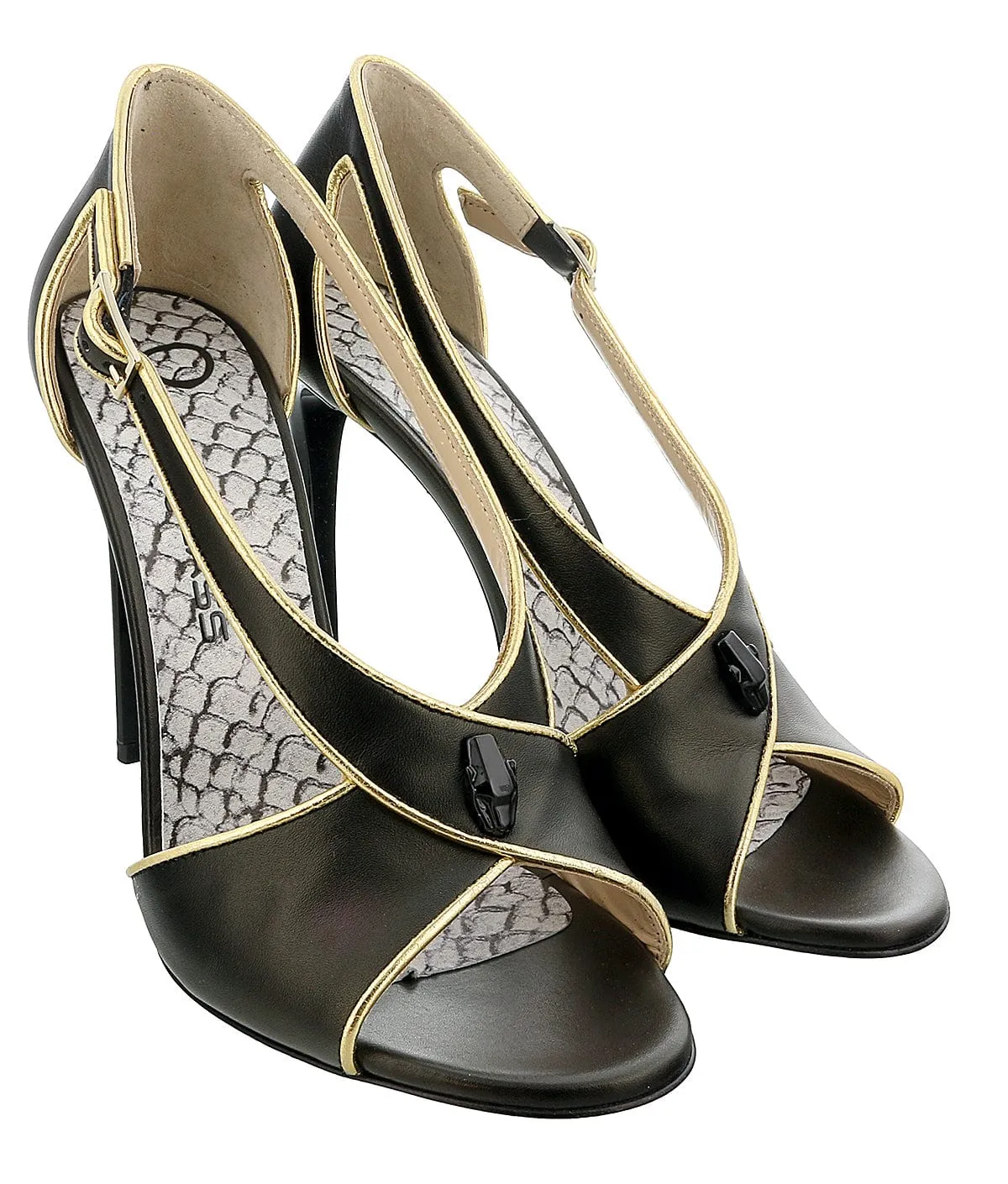 Roberto Cavalli Class  Black/Gold Criss Cross High Heel Sandal-