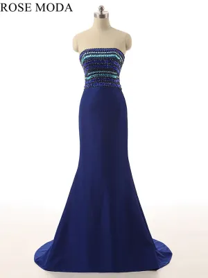 Rosemoda Crystal Blue Evening Dress