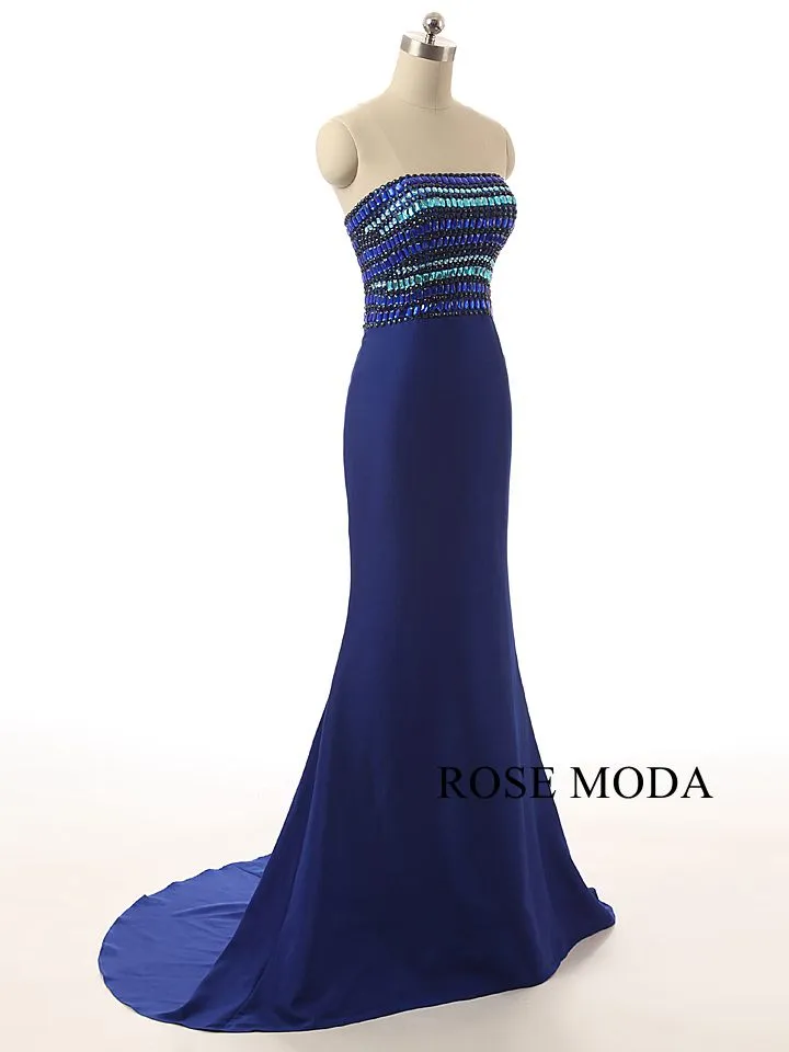 Rosemoda Crystal Blue Evening Dress
