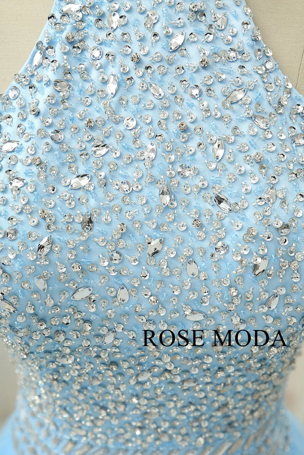 Rosemoda Halter Beaded Blue A Line Prom Dress