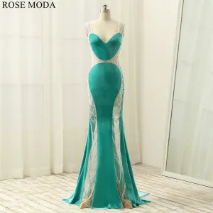 Rosemoda Illusion Crystal Velvet Sheath Women Long Evening Dress