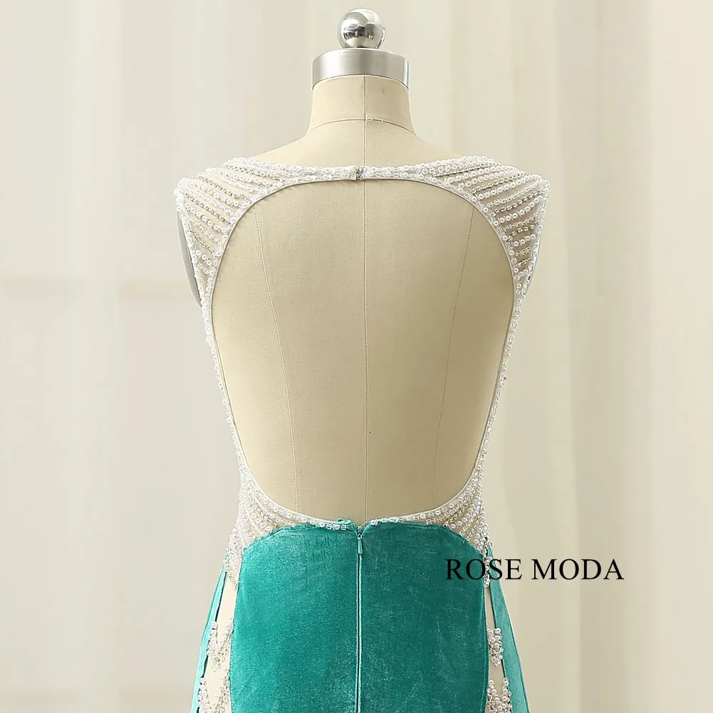 Rosemoda Illusion Crystal Velvet Sheath Women Long Evening Dress