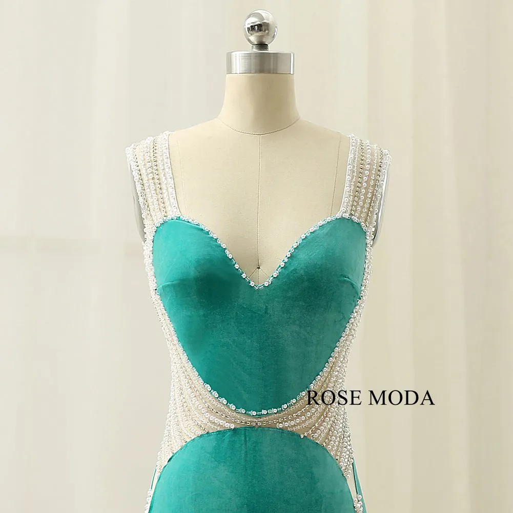 Rosemoda Illusion Crystal Velvet Sheath Women Long Evening Dress