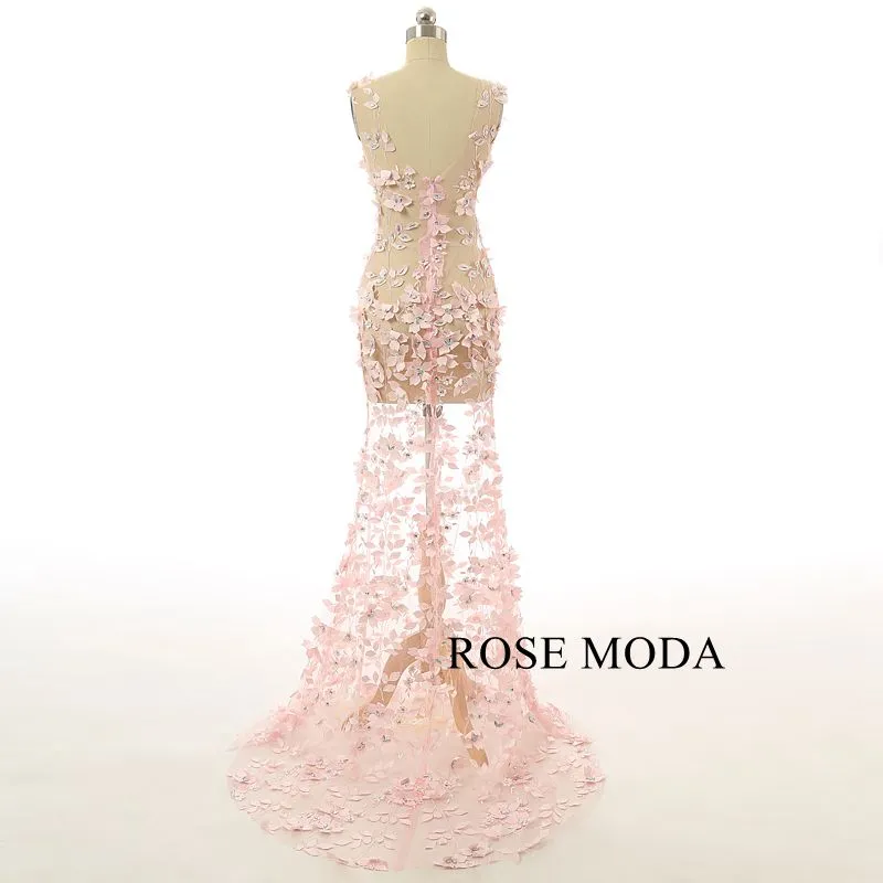 Rosemoda Lace Illusion Pink Long Prom Dress